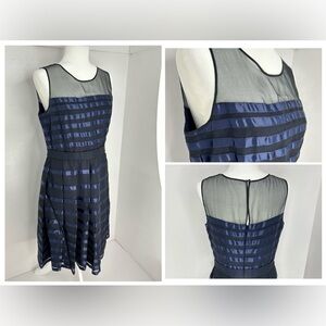 Halston Heritage Blue Black Silk Dress Size 10 Wedding Cruise Party Cocktail